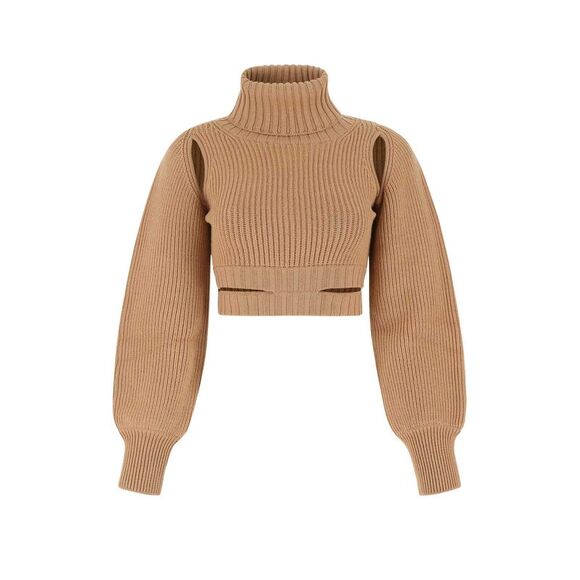 Andrea Adamo Women Biscuit Stretch Wool Blend Sweater - Picture 1 of 2